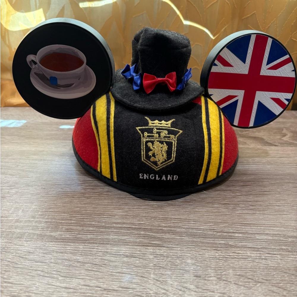 Disney Epcot England Themed Hat with Union Jack Ears and tea cup